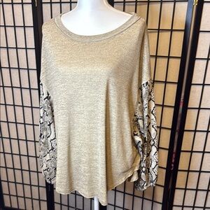 JODIFL Boxy Cream and Tan Blouse with Relaxed Fit